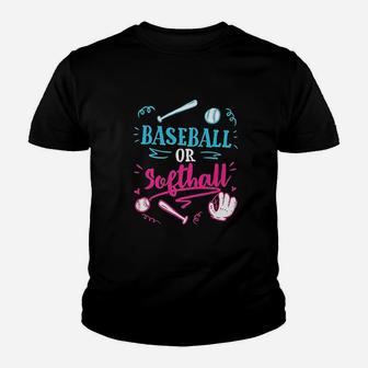 Gender Reveal Party Gift Baseball Softball Dad Mom Youth T-shirt | Crazezy