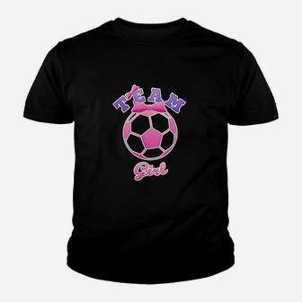 Gender Reveal Party Team Girl Pink Soccer Ball Youth T-shirt | Crazezy
