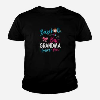 Gender Reveal Team-baseball Or Bow Grandma Loves You Gift Youth T-shirt | Crazezy