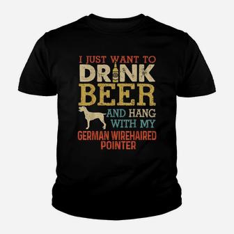 German Wirehaired Pointer Dad Drink Beer Hang With Dog Funny Youth T-shirt | Crazezy