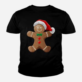 Gingerbread Man Cookie With Santa Claus Hat Christmas Youth T-shirt | Crazezy