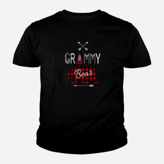 Grammy Bear Family Buffalo Plaid Red Xmas Camping Youth T-shirt | Crazezy DE