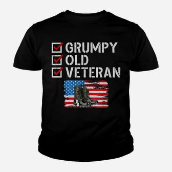 Grumpy Old Veteran Patriotic American Military Veteran Flag Youth T-shirt | Crazezy