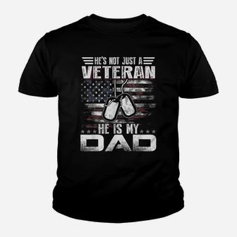 He Is My Veteran Dad American Flag Veterans Day Gift Youth T-shirt | Crazezy