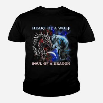 Heart Of Wolf Soul Of A Dragon - Cool Dragon - Wolf Warrior Youth T-shirt | Crazezy UK