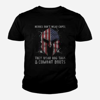 Heroes Dont Wear Capes They Wear Dog Tags And Combat Boots Youth T-shirt | Crazezy DE