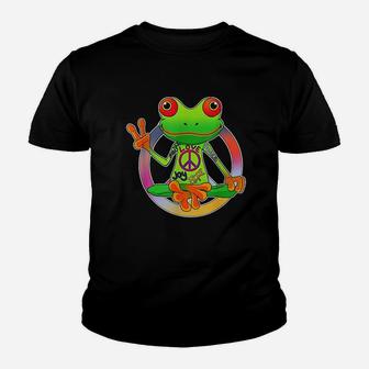 Hippie Frog Peace Sign Yoga Frogs Hippies 70s Youth T-shirt | Crazezy CA
