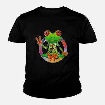 Hippie Frog Peace Sign Yoga Frogs Hippies 70s Youth T-shirt | Crazezy UK