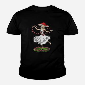 Hippie Mushroom Dancer Forest Fungi Nature Foraging Youth T-shirt | Crazezy