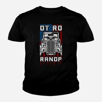 Hot Rod Grandpa Vintage Car American Flag Sweatshirt Youth T-shirt | Crazezy
