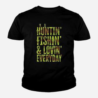 Hunting Fishing Loving Every Day For Dad, Fathers Day Camo Youth T-shirt | Crazezy
