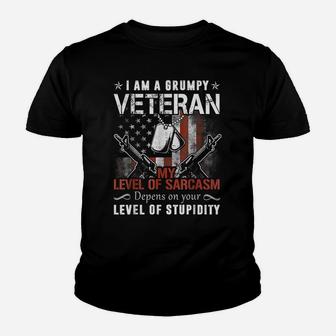 I Am A Grumpy Old Veteran Sarcasm Level Stupidity Army Youth T-shirt | Crazezy