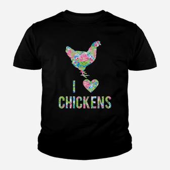 I Love Chickens Flowers Pattern Hen Heart Silhouette Pattern Youth T-shirt | Crazezy