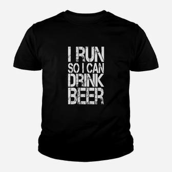 I Run So I Can Drink Beer T-shirt Funny Running Shirt Youth T-shirt | Crazezy