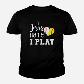 In Jesus Name I Play Baseball Softball Youth T-shirt | Crazezy