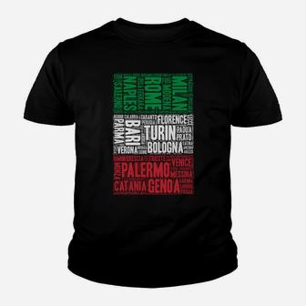 Italy Flag Shirt With Towns And Cities Of Italy Sweatshirt Youth T-shirt | Crazezy