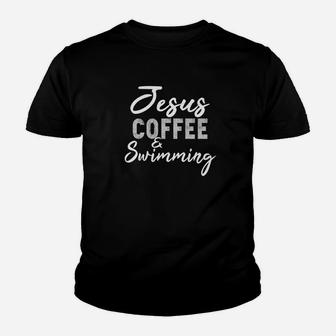 Jesus Coffee And Swimming Funny Swimming Coach Swimmer Youth T-shirt | Crazezy