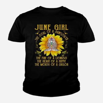 June Girl The Soul Of A Sunflower Yoga Birthday Youth T-shirt | Crazezy