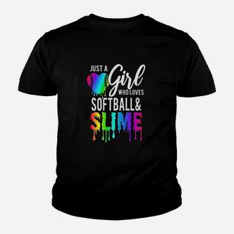 Just A Girl Who Loves Softball And Slime Youth T-shirt | Crazezy