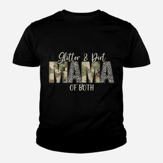 Leopard Glitter Dirt Mom Mama Of Both Camouflage Mothers Day Youth T-shirt | Crazezy