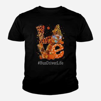 Leopard Love Gnome Fall Pumpkin Bus Driver Life Thanksgiving Youth T-shirt | Crazezy