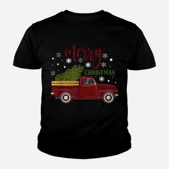 Little Red Vintage Christmas Truck Tree Farm Retro Youth T-shirt | Crazezy AU