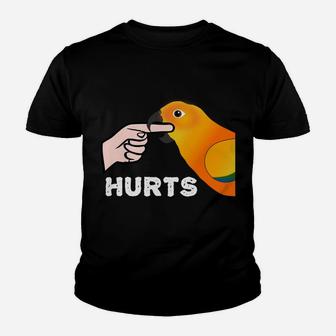 Love Hurts Sun Conure Parrot Biting Finger Youth T-shirt | Crazezy