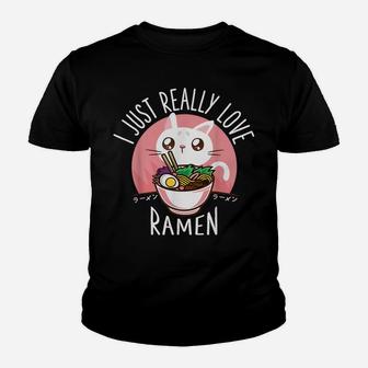 Love Ramen Japanese Noodles Kawaii Anime Cat Gifts Youth T-shirt | Crazezy AU