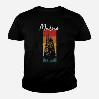 Maine Vintage Outdoors Sunset Souvenir Youth T-shirt | Crazezy