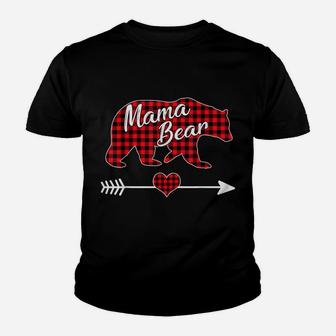 Mama Bear Christmas Pajama Red Buffalo Plaid Family Gift Youth T-shirt | Crazezy
