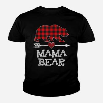 Mama Bear Christmas Pajama Red Plaid Buffalo Family Gift Youth T-shirt | Crazezy