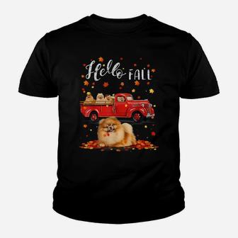 Maple Pomeranian Dog Leaf Fall Autumn Red Truck Gift Womens Youth T-shirt | Crazezy AU