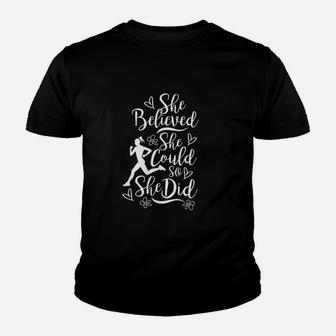 Marathon Runner She Believed She Could Woman Running Girl Youth T-shirt | Crazezy CA