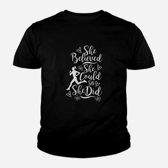 Marathon Runner She Believed She Could Woman Running Girl Youth T-shirt | Crazezy