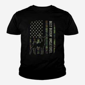 Mens Best Buckin' Uncle Ever Camo American Flag Deer Hunting Gift Youth T-shirt | Crazezy DE