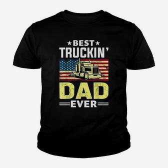 Mens Best Trucking Dad Ever Shirt Truck Driver Gifts USA Flag Youth T-shirt | Crazezy UK