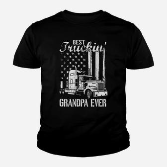 Mens Best Trucking Grandpa Ever Truck Driver American Flag Youth T-shirt | Crazezy