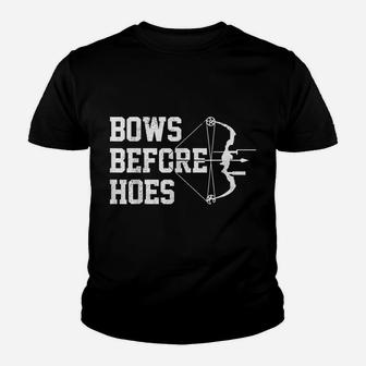 Mens Bows Before Hoes Archery Bow Hunting Funny Archer Gift Youth T-shirt | Crazezy