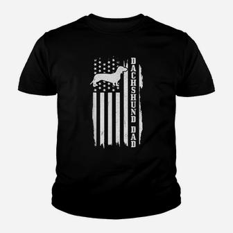 Mens Dachshund Dad Vintage American Flag Patriotic Weiner Dog Youth T-shirt | Crazezy