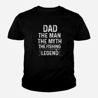 Mens Dad The Man The Myth The Fishing Legend Funny Fathers Day Premium Youth T-shirt | Crazezy