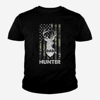 Mens Deer Hunter Dad Fathers Day Hunting American Flag Camo Papa Youth T-shirt | Crazezy DE