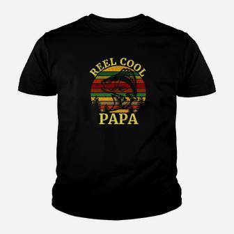 Mens Funny Fathers Day Gift Retro Vintage Reel Cool Papa Fishing Premium Youth T-shirt | Crazezy