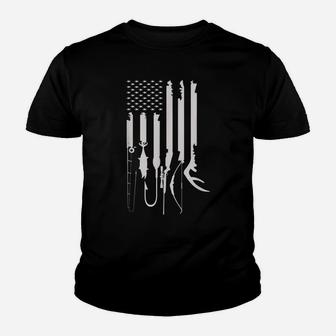 Mens Hunting Fishing Usa Flag American Themed Decor Youth T-shirt | Crazezy