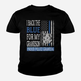 Mens I Back The Blue For My Grandson Proud Police Grandpa Family Youth T-shirt | Crazezy UK