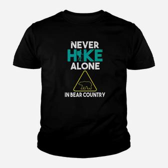 Mens Never Hike Alone In Bear Country Youth T-shirt | Crazezy