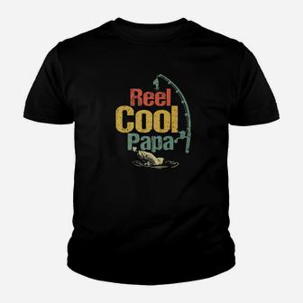 Mens Reel Cool Papa Funny Fishing Fathers Day Dad Gift Youth T-shirt | Crazezy