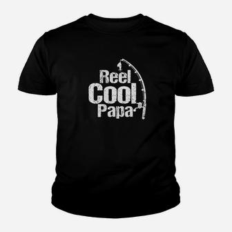 Mens Reel Cool Papa Funny Fishing Fathers Day Papa Gift Youth T-shirt | Crazezy