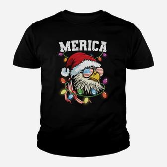 Merica Christmas Usa Flag Patriotic Veteran Santa Bald Eagle Sweatshirt Youth T-shirt | Crazezy