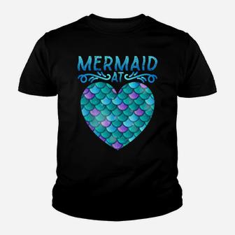 Mermaid At Heart Ocean Fish Tail Deep Sea Mermaid Shells Top Youth T-shirt | Crazezy