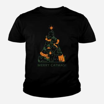 Merry Catmas Funny Cat Christmas Tree Design For Cat Lovers Sweatshirt Youth T-shirt | Crazezy